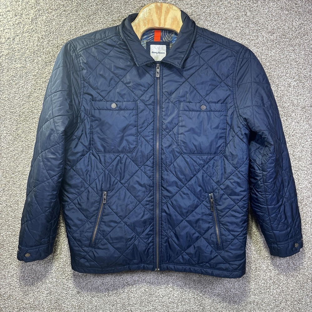 Tommy‎ Bahama Jacket Mens 2XL Blue Quilted Full Zip Lined Microfiber Casual